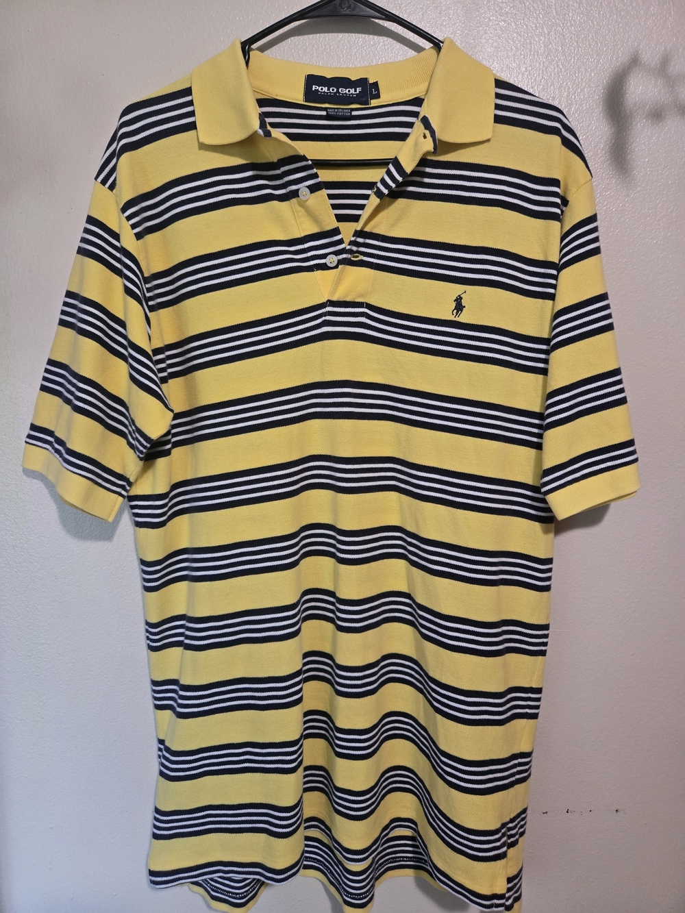 Polo Golf Ralph Lauren Large Yellow & Black Stripe 100% Cotton Polo Shirt